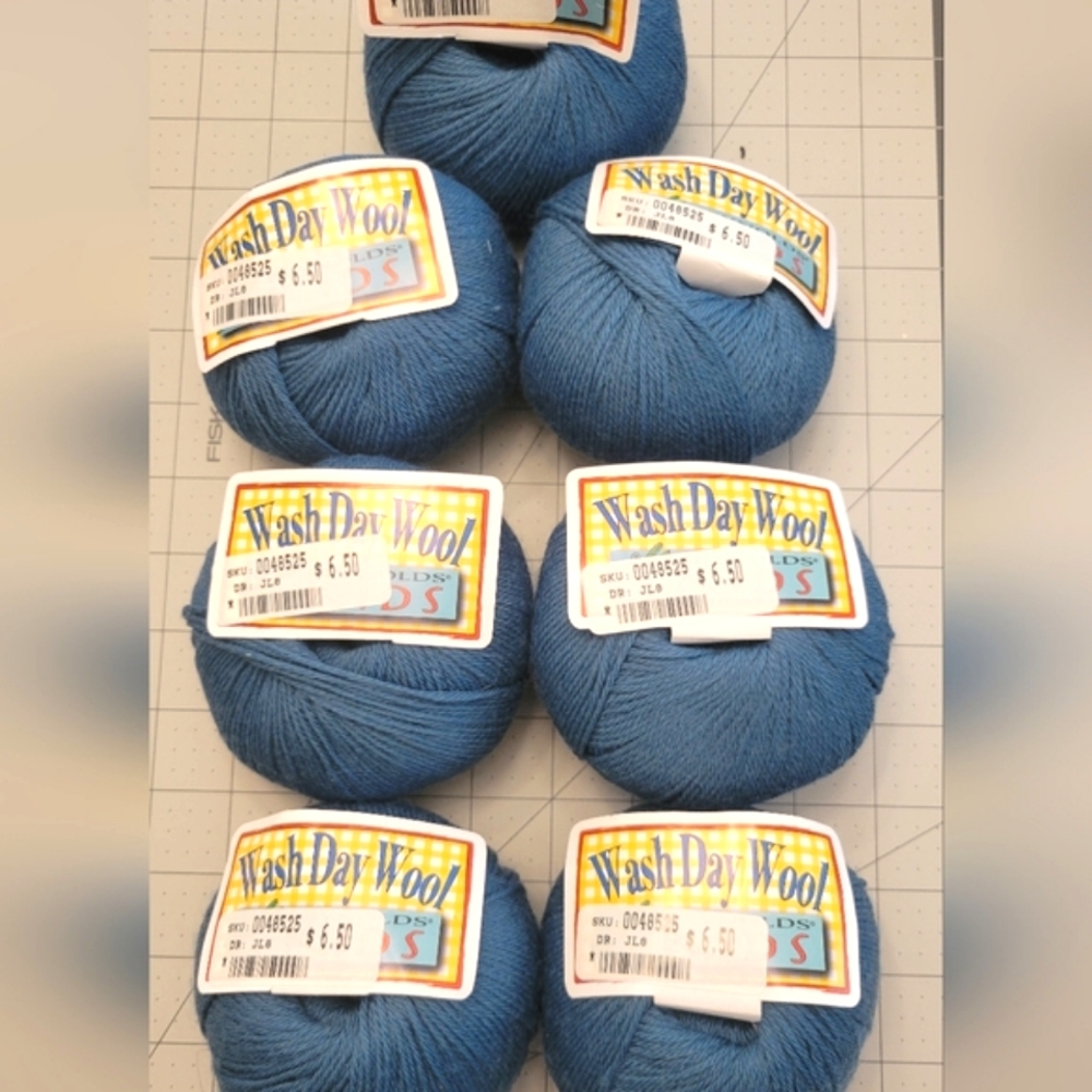 Wash Day Wool Yarn in Blue, 7 Balls